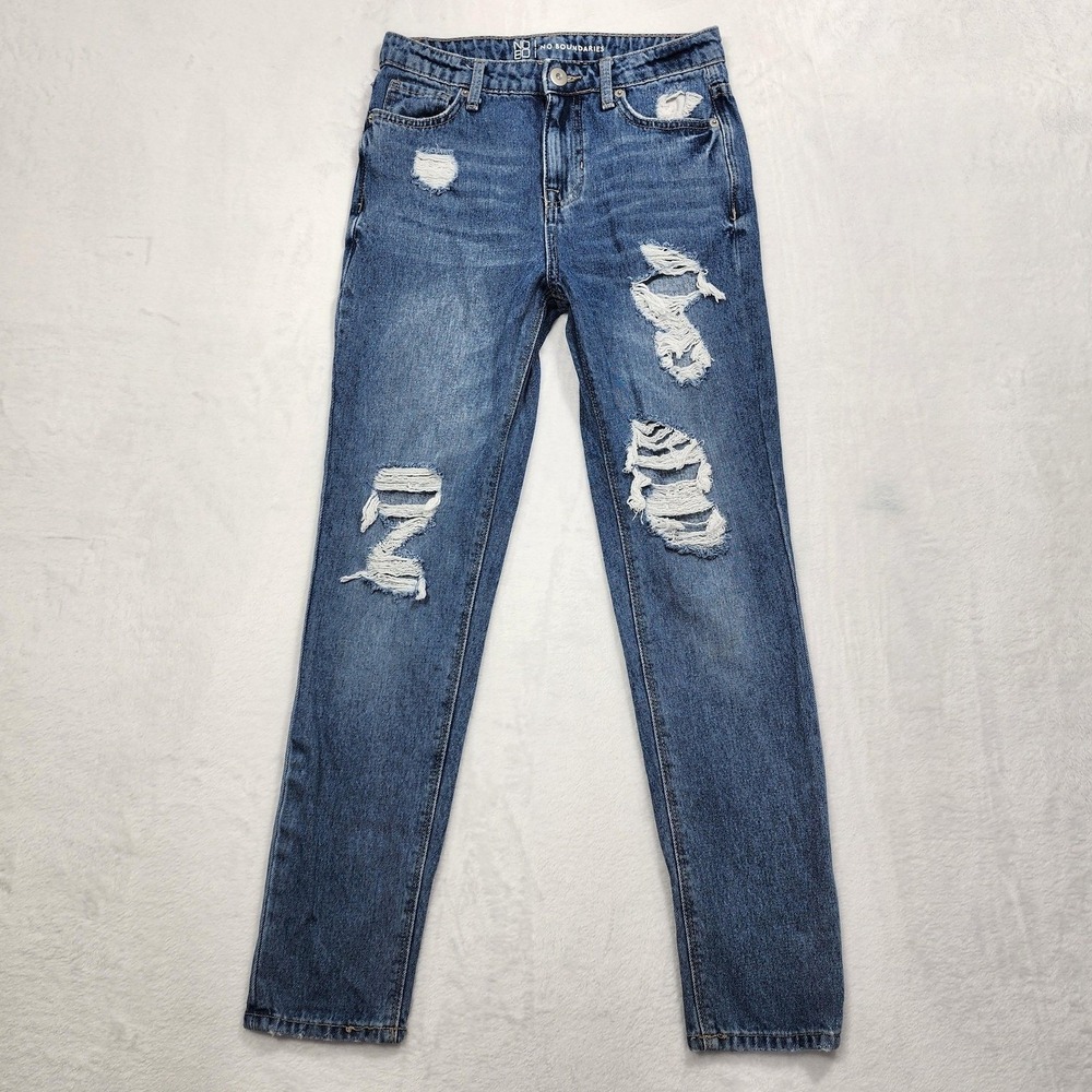 No Boundaries Jeans Womens 7 Juniors Blue High Rise Distressed Skinny Stretch